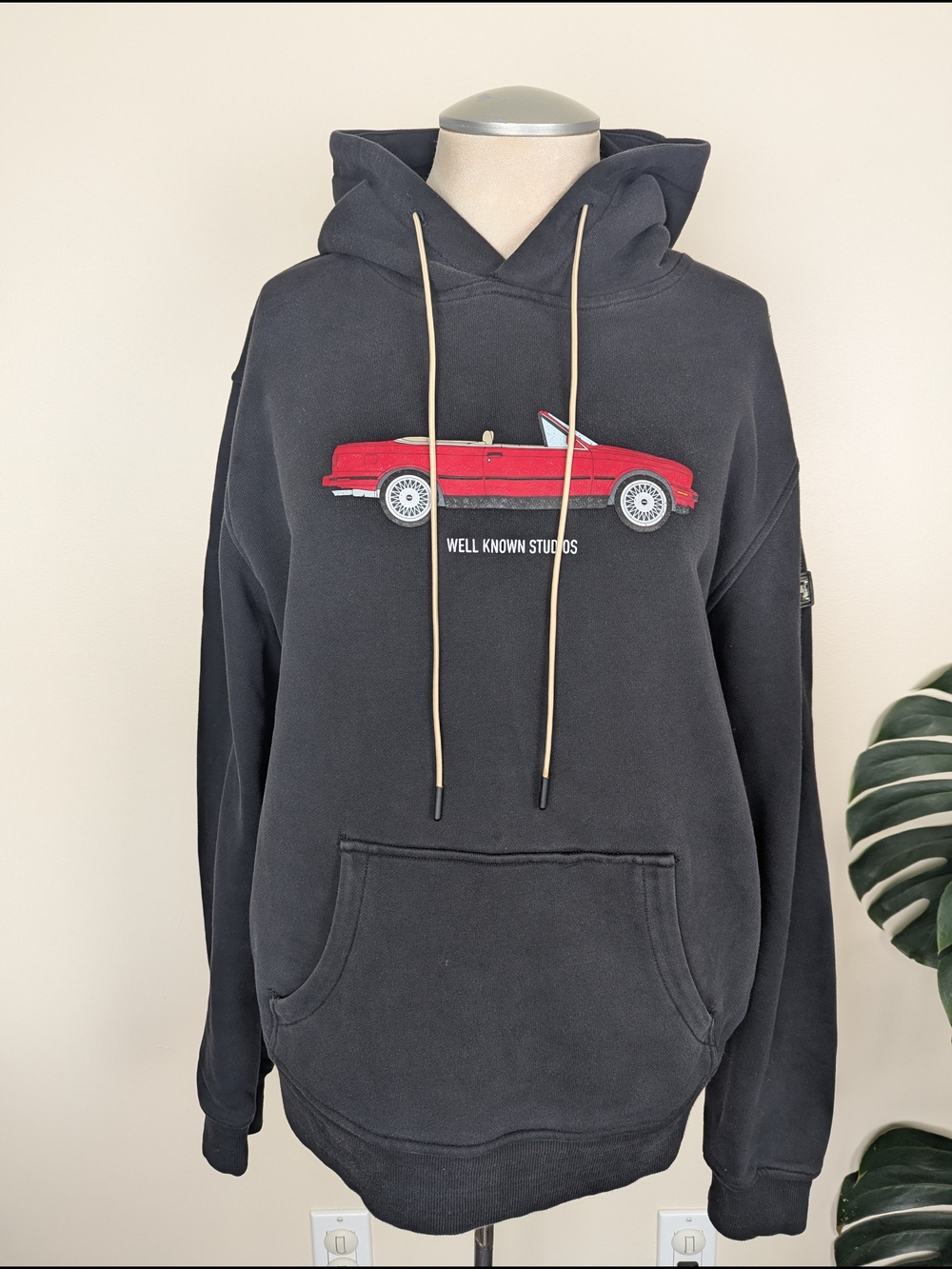 Well Known Studios Men's Black 100% Cotton Hoodie with Red Car Graphic BMW Large